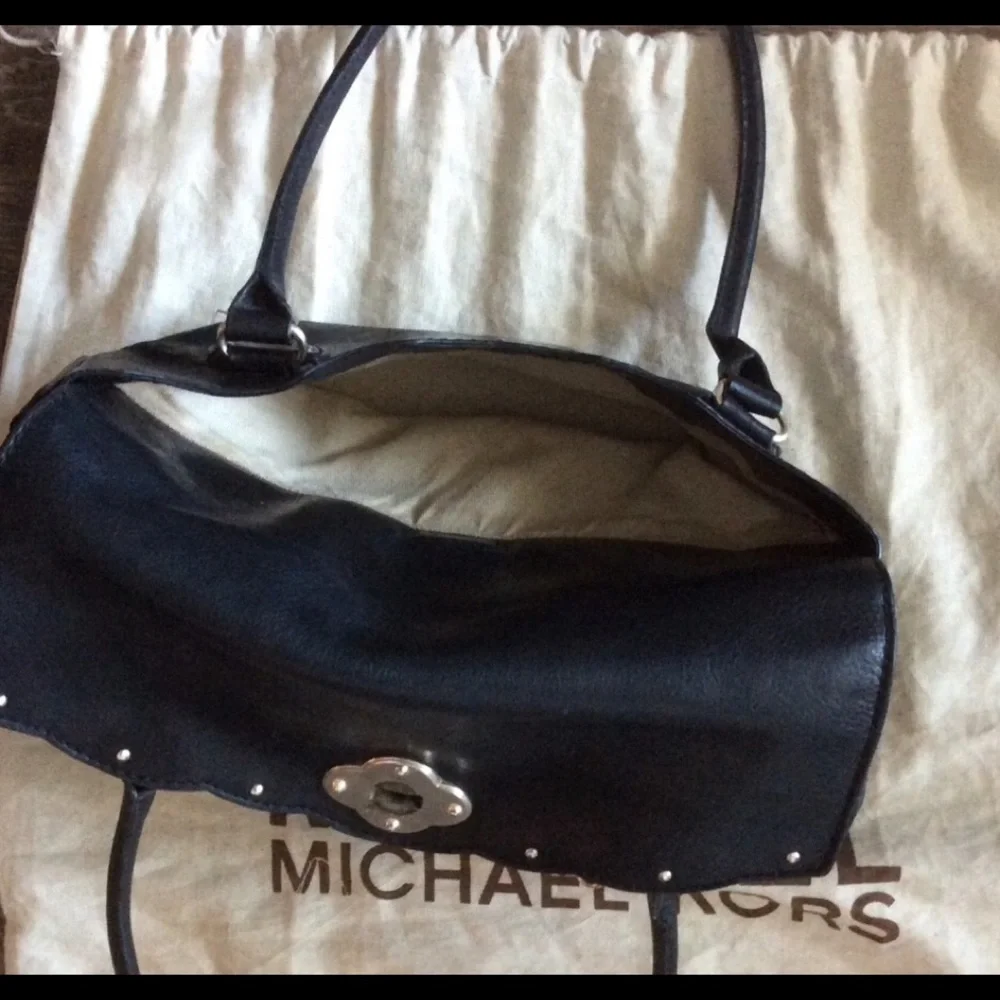 Vintage Michael Kors Studded Leather Shoulder Satchel Black